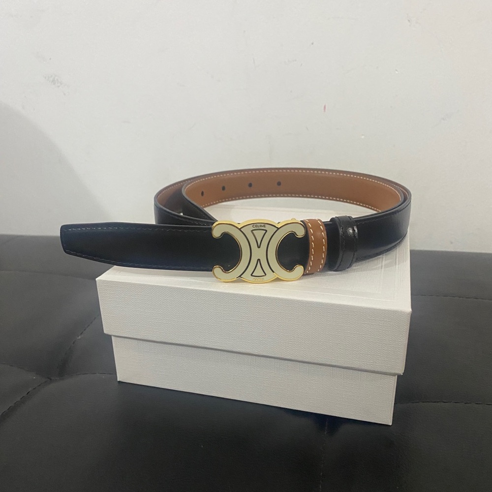 Celine Reversible Triomphe Belt Black Brown 85cm 34in